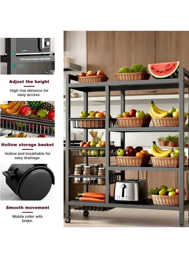 إينابايت رف تخزين معدني أسود بأربعة طبقات قابل للإزالة مع عجلات، لاستخدام المنزل للمطبخ/الغرفة النوم - Image 3